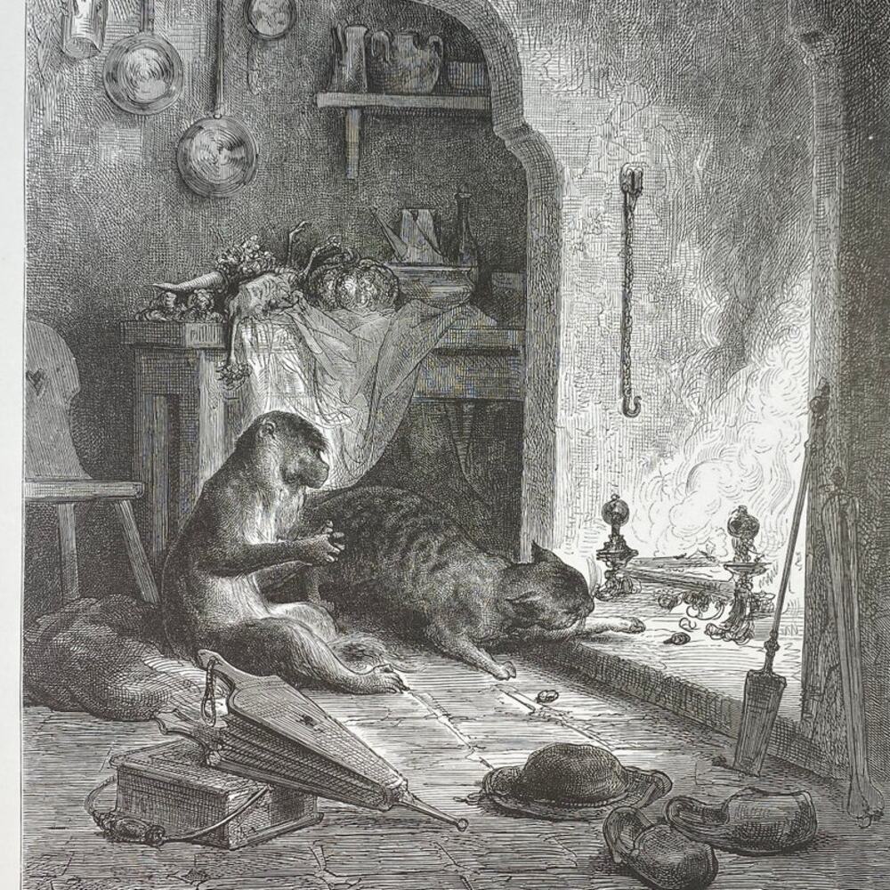 Dore, Fables, Monkey Cat Fox, Illustration, Print, Bookplate, Art~ 240706-WH 290